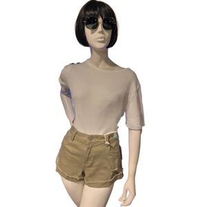 Women's Tan Frayed Hem Shorts